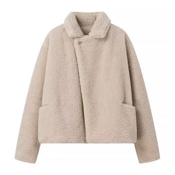 casual non-stretch teddy fleece lapel solid color jacket