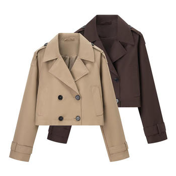 casual non-stretch solid color lapel double-breasted jacket