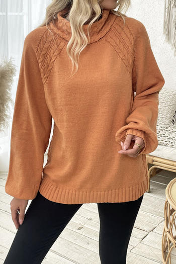 stylish slight stretch twist knitted lantern sleeve loose all-match sweater