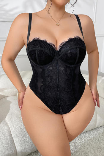 sexy plus size slight stretch lace mesh patchwork bodysuit with underwire