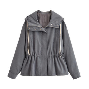 casual non-stretch hooded zip-up drawstring jacket