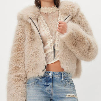 stylish non-stretch solid color all-match hooded warm fur outerwear