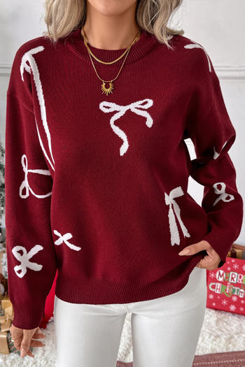 christmas stylish slight stretch bow knitted all-match sweater