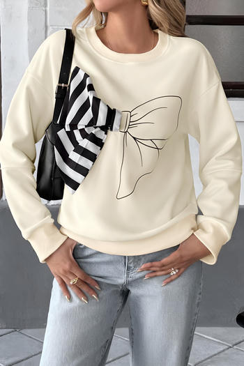 stylish slight stretch 3d bow decor all-match loose sweatshirt
