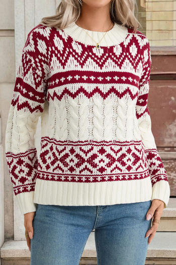 stylish retro slight stretch color-block knitted all-match sweater(no scarf)