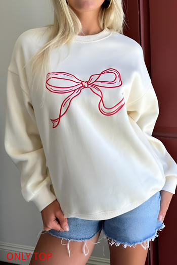 casual slight stretch bow embroidery loose all-match sweatshirt(only sweatshirt)
