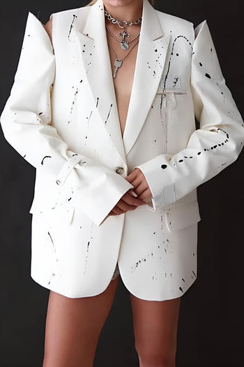 elegant non-stretch loose hollow graffiti print blazer