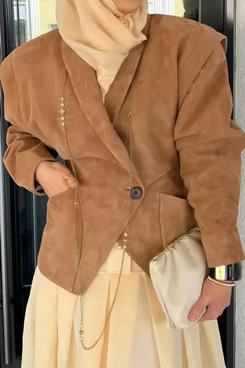 stylish slight stretch suede one button all-match blazer(size run small)