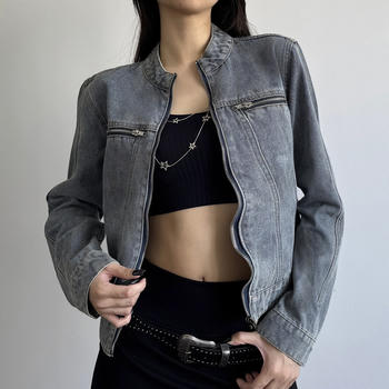 casual new non-stretch zip-up denim jacket