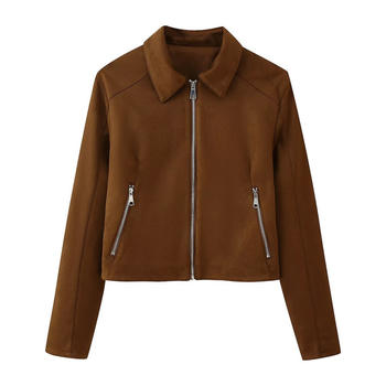 stylish slight stretch suede zip-up all-match jacket(size run small)