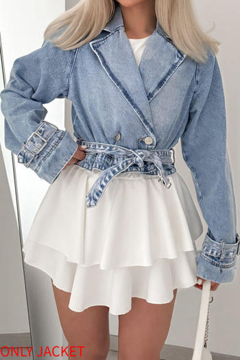 casual non-stretch denim with belt lapel jacket