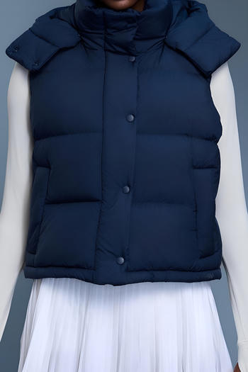 stylish non-stretch pure colour hooded puffer vest outerwear