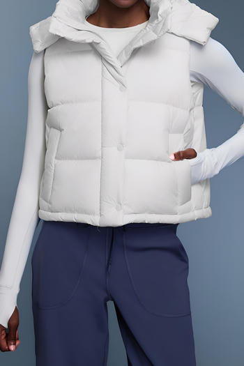 stylish non-stretch solid colour hooded puffer vest outerwear