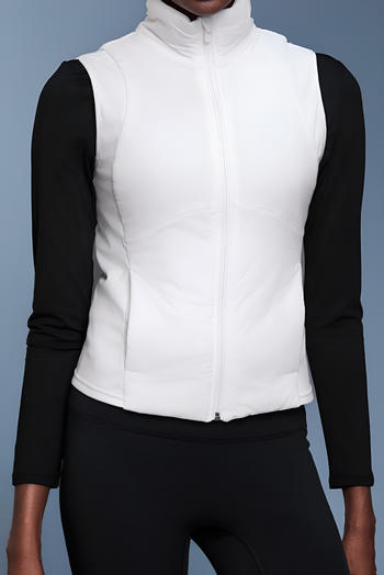 stylish non-stretch pure colour stand collar zip-up thin puffer vest outerwear