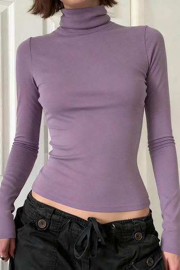 casual slight stretch simple solid color high collar slim t-shirt