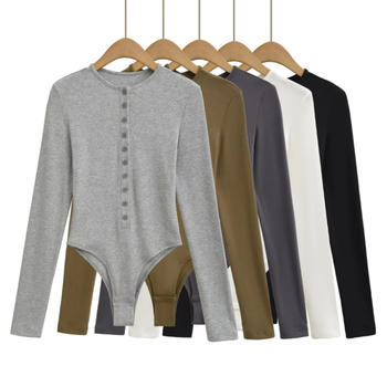 casual slight stretch crew neck button bodysuit(size run small)