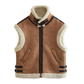 casual non-stretch suede polar fleece warm vest outerwear(size run small)