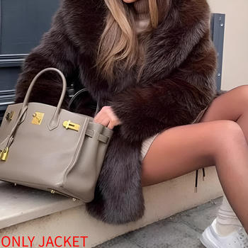 casual non-stretch fur lapel with belt jacket