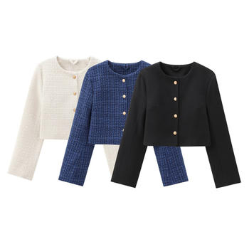 casual non-stretch solid color single-breasted jacquard crop outerwear