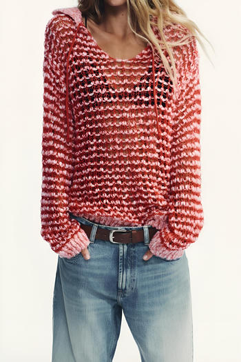 stylish slight stretch cut out knitted sweater(no underwear, size run small)