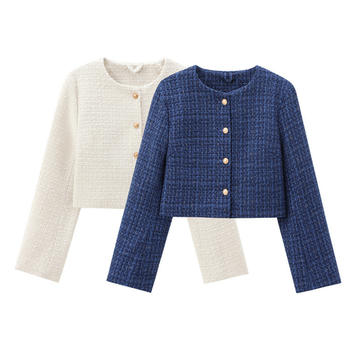 casual non-stretch crew neck solid color jacket(size run small)