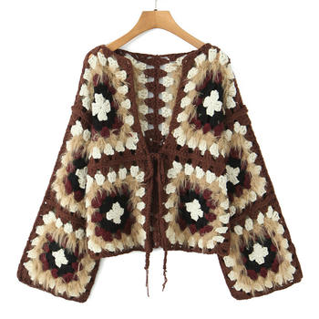 casual slight stretch crochet v-neck sweaters(size run small)