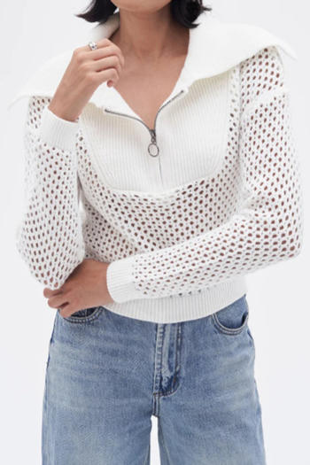 casual slight stretch 4 colors lapel zip-up sweaters(size run small)