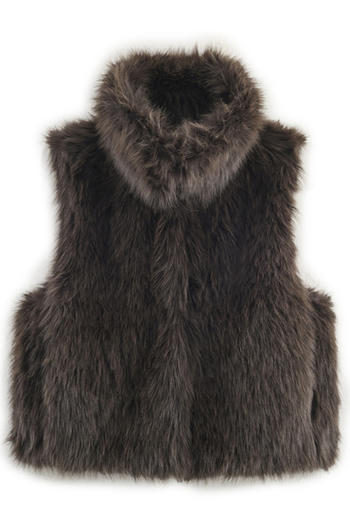 casual non-stretch fur stand collar tank top