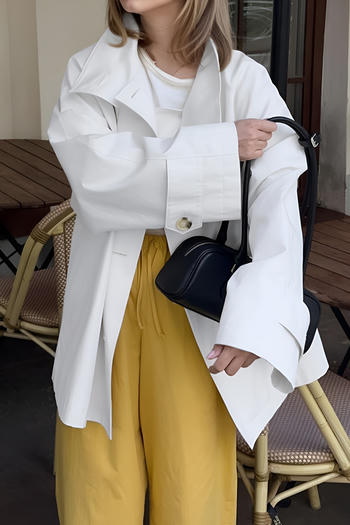 stylish non-stretch pure colour loose all-match trench coat