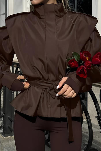 stylish non-stretch 3 colors with belt loose all-match outerwear