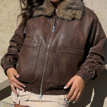 casual non-stretch plush lapel zip-up jacket