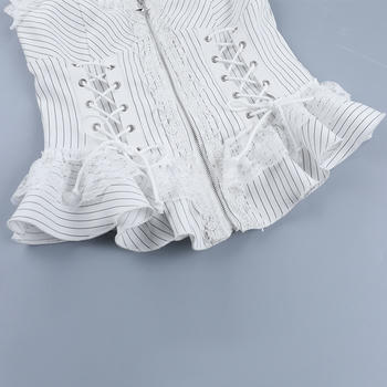 Exquisite slight stretch stripe printing lace trim tank top(no underwear)