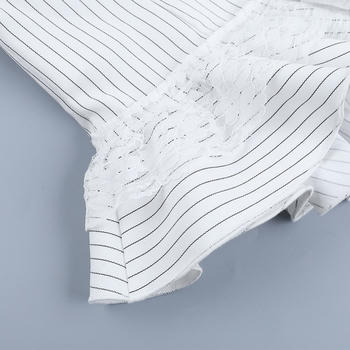Exquisite slight stretch stripe printing lace trim tank top(no underwear)