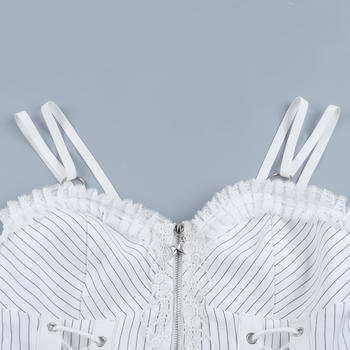 Exquisite slight stretch stripe printing lace trim tank top(no underwear)