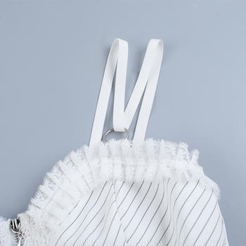 Exquisite slight stretch stripe printing lace trim tank top(no underwear)