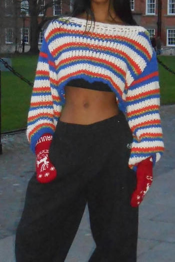 casual slight stretch multicolor ribbed knit crop sweaters