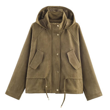casual non-stretch suede fabric hooded solid color jacket(size run small)