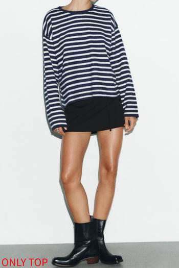 casual stretch ribbed knit stripe pattern crew neck sweaters(size run small)