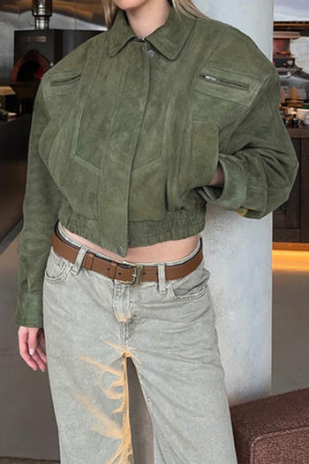 casual non-stretch suede fabric lapel solid color jacket(size run small)