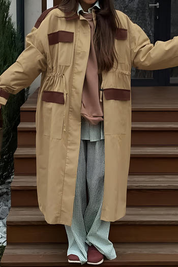 casual non-stretch contrast color drawstring all-match retro mid-length jacket