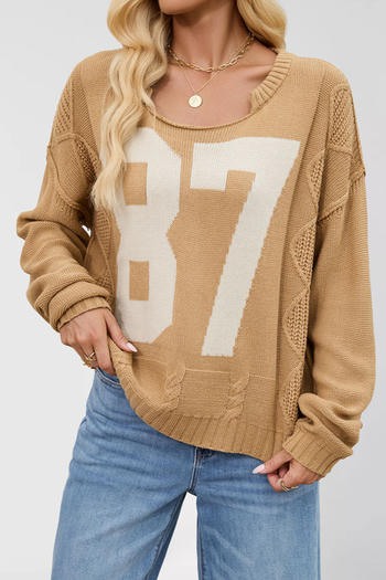 casual slight stretch knitted number contrast color jacquard loose sweater