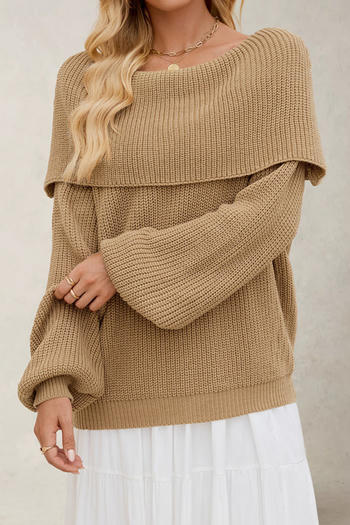 casual slight stretch solid color off-shoulder knitted loose sweater