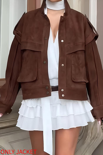 casual non-stretch suede fabric solid color jacket