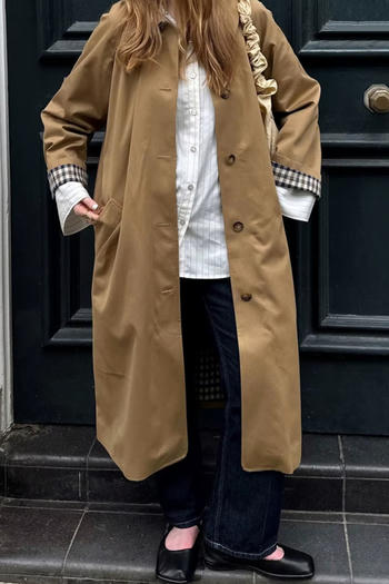 casual non-stretch lapel long jacket
