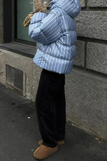 Casual non-stretch hooded stripe printing zip-up cotton jacket