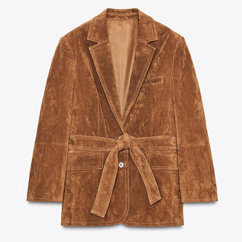 Casual non-stretch solid color suit collar with belt jacket