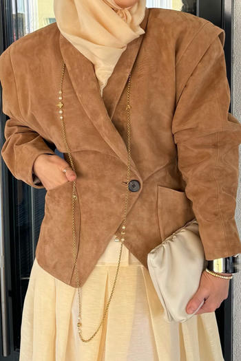 casual non-stretch suede fabric v-neck solid color jacket