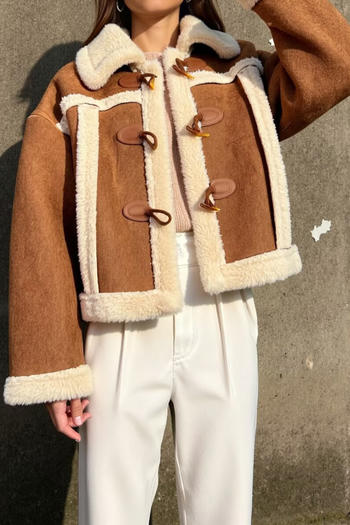 casual non-stretch suede berber fleece patchwork warm outerwear