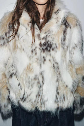 casual non-stretch leopard fur crew neck jacket
