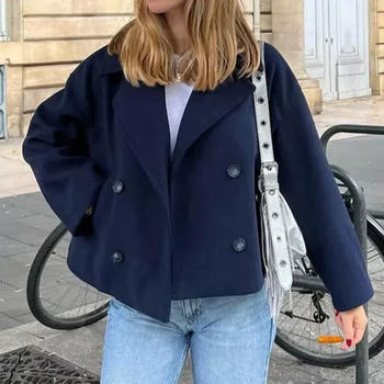 casual non-stretch tweed solid color lapel jacket